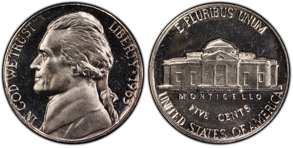 1965 SMS Jefferson nickel Deep Cameo — frosted portrait devices against mirror-like field